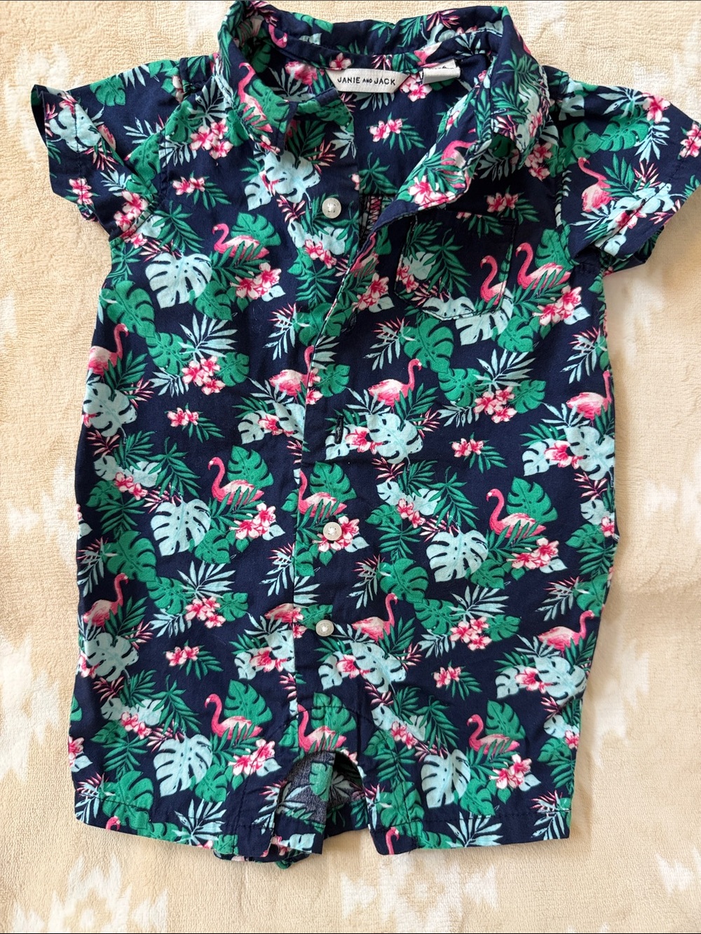 Janie and Jack Navy Floral Flamingo Romper 3-6 mths Cruise collection 😂